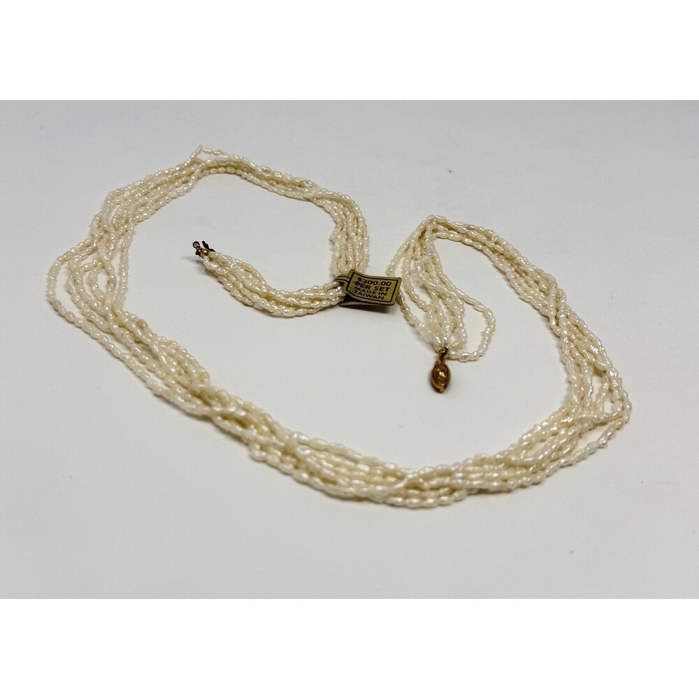 Vintage 6-Strand Genuine Natural Freshwater Rice Pearl Beaded Long Necklace 32”